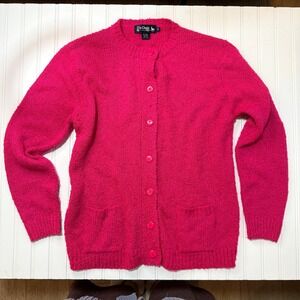 Vintage Ile Chais Hot Pink Knit Cardigan Sweater Tagged Size XL 80s